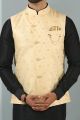 Cream Jaquard Banarasi Silk Nehru Jacket (NMK-5869)