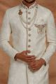 Cream Jaquard Grooms Sherwani (NMK-5776)