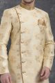 Cream Jaquard Silk Brocade Indo Western Kurta for Men (NMK-5010)