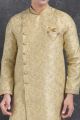 Cream Jaquard Silk Brocade Indo Western Kurta for Mens (NMK-5025)