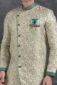 Cream Jaquard Silk Brocade Indo Western Kurta (NMK-5032)