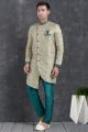 Cream Jaquard Silk Brocade Indo Western Kurta (NMK-5032)