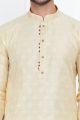 Cream Jaquard Silk Brocade Mens Kurta (NMK-7750)