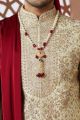 Cream Jaquard Wedding Sherwani (NMK-7638)