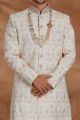 Cream Lucknowi Mens Sherwani (NMK-5779)