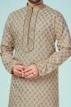 Cream Printed Cotton Silk Kurta Pajama (NMK-4829)