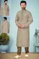 Cream Printed Cotton Silk Kurta Pajama (NMK-4829)