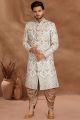 Cream Silk Grooms Sherwani (NMK-5785)