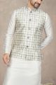 Cream with Lavender Art Silk Mens Nehru Jacket (NMK-6977)