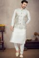 Cream with Lavender Art Silk Mens Nehru Jacket (NMK-6977)