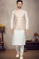 Cream with Rust Art Silk Mens Nehru Jacket (NMK-6976)