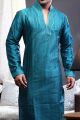 Dark Blue Art Dupion Indian Kurta Pajama (NMK-1456)