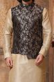 Dark Gold Art Banarasi Silk Mens Nehru Jacket (NMK-5630)