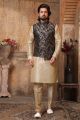 Dark Gold Art Banarasi Silk Mens Nehru Jacket (NMK-5630)