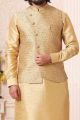 Dark Gold Art Banarasi Silk Nehru Jacket (NMK-5608)