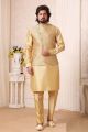 Dark Gold Art Banarasi Silk Nehru Jacket (NMK-5608)