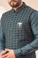 Dark Grey Art Silk Nehru Jacket (NMK-8042)