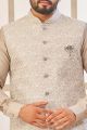 Dark Grey Art Silk Nehru Jacket (NMK-8067)