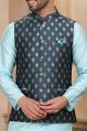 Dark Grey Jaquard Banarasi Silk Nehru Jacket (NMK-7469)