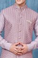 Dark Lavender Art Banarasi Silk Nehru Jacket (NMK-7389)