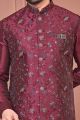 Dark Maroon Art Banarasi Silk Nehru Jacket (NMK-7420)