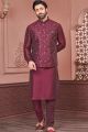 Dark Maroon Art Banarasi Silk Nehru Jacket (NMK-7420)