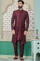 Dark Maroon Embroidered Art Silk Indo Western (NMK-7653)