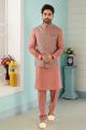 Dark Onion Pink Art Banarasi Silk Nehru Jacket (NMK-4983)