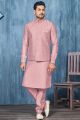 Dark Onion Pink Art Banarasi Silk Nehru Jacket (NMK-7391)