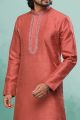 Dark Peach Art Silk Kurta Pajama (NMK-6419)