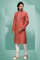 Dark Peach Art Silk Kurta Pajama (NMK-6419)