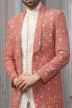 Dark Peach Lucknowi Embroidered Indo Western (NMK-5599)