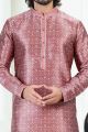 Dark Pink Banarasi Silk Mens Kurta Pajama (NMK-6693)