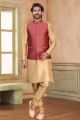 Dark Pink Jaquard Banarasi Silk Nehru Jacket (NMK-7461)