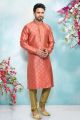 Dark Pink Jaquard Silk Brocade Kurta Pajama (NMK-4898)