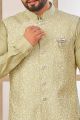 Dark Pista Green Art Silk Nehru Jacket (NMK-8012)