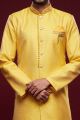 Dark Yellow Banarasi Jaquard Mens Indo Western (NMK-6985)