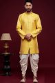 Dark Yellow Banarasi Jaquard Mens Indo Western (NMK-6985)