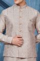 Dessert Brown Art Banarasi Silk Nehru Jacket (NMK-7360)