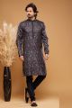 Digital Printed Black Art Silk Kurta Pajama (NMK-7062)