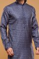 Digital Printed Blue Art Silk Kurta Pajama (NMK-7043)