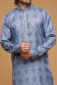 Digital Printed Blue Art Silk Kurta Pajama (NMK-7057)