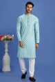 Digital Printed Blue Cotton Kurta Pajama (NMK-7532)