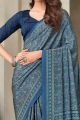 Digital Printed Crepe Silk Blue Saree (NWSA-6058)