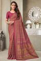 Digital Printed Crepe Silk Pink Saree (NWSA-6057)