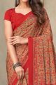 Digital Printed Crepe Silk Red Saree (NWSA-6062)