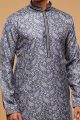 Digital Printed Dark Grey Art Silk Kurta Pajama (NMK-7046)