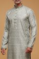 Digital Printed Grey Art Silk Kurta Pajama (NMK-7053)