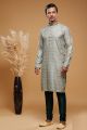 Digital Printed Grey Art Silk Kurta Pajama (NMK-7053)