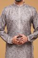 Digital Printed Grey Art Silk Kurta Pajama (NMK-7060)